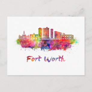 Postal Fort Worth V2 Skyline en acuarela