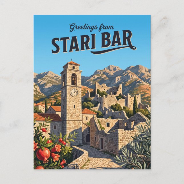 Postal Fortaleza de Bar Viejo Montenegro (Anverso)
