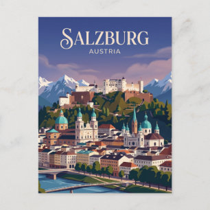 Postal Fortaleza de Hohensalzburg y horizonte de Austria