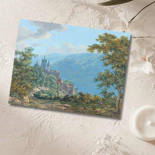 Postal Fortaleza en paisaje montañoso al amanecer