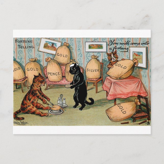 Postal Fortune Telling Money de Louis Wain (Anverso)