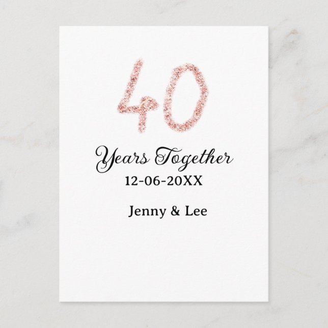 Postal Forty years together black pink glitter bold lette (Anverso)