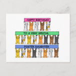 Postal Foster Daughter Birday<br><div class="desc">Gatos personalizados sostienen pancartas de largo color que dicen 'Feliz cumpleaños a una muy especial hija adoptiva'.</div>