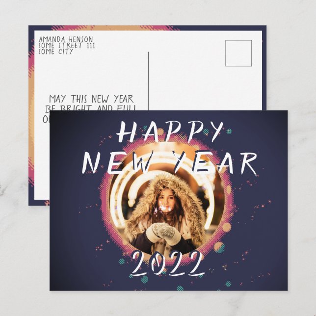 Postal Foto abstracta moderna Feliz Año Nuevo 2022 (Anverso / Reverso)