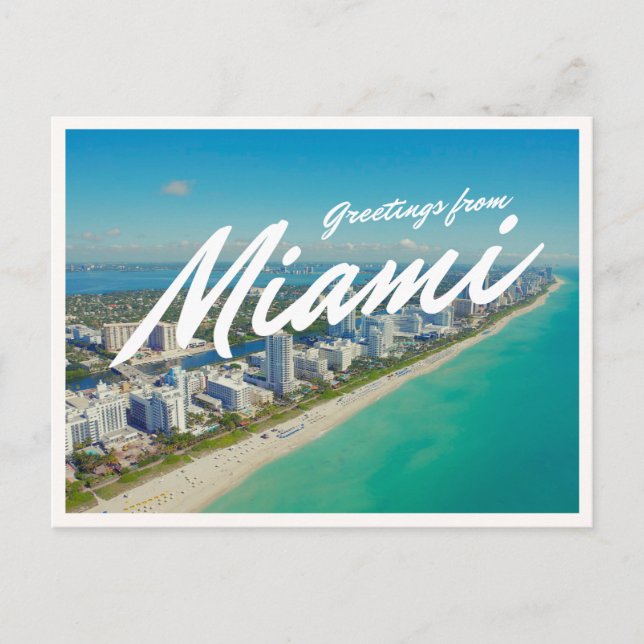 Postal Foto aérea de Miami Beach Florida Saludos (Anverso)
