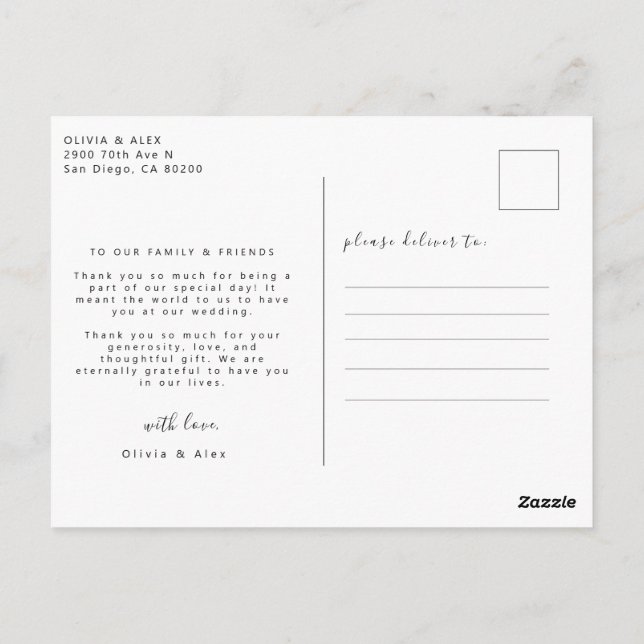 Postal Foto Agradecimiento de Boda  (Reverso)