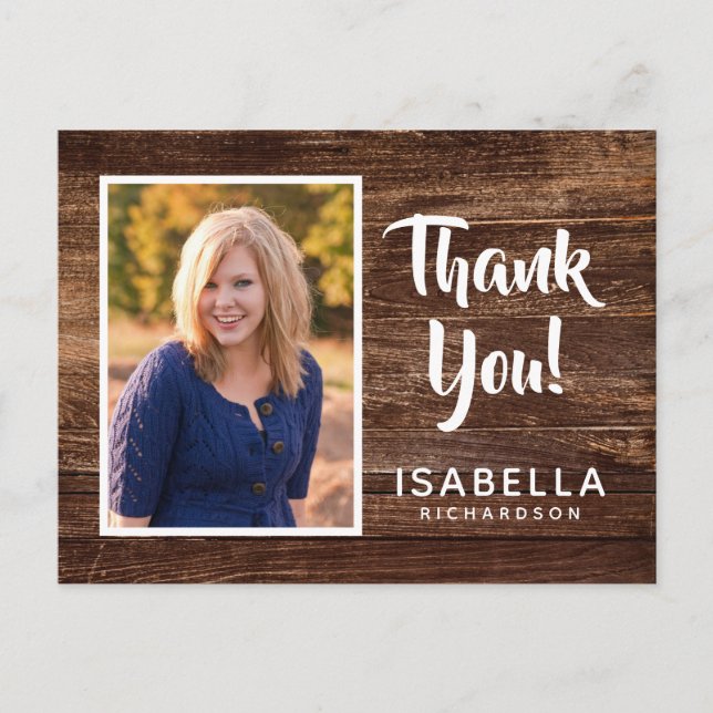 Postal Foto Agradecimiento de Graduación | Madera Rústica (Anverso)