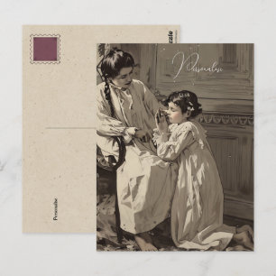 Postal Foto antigua de oración de niñas victorianas a la 