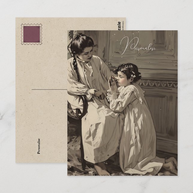 Postal Foto antigua de oración de niñas victorianas a la  (Anverso / Reverso)