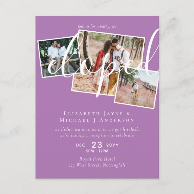 Postal FOTO Anuncio de Boda Secreta Fiesta de Recepción (Anverso)