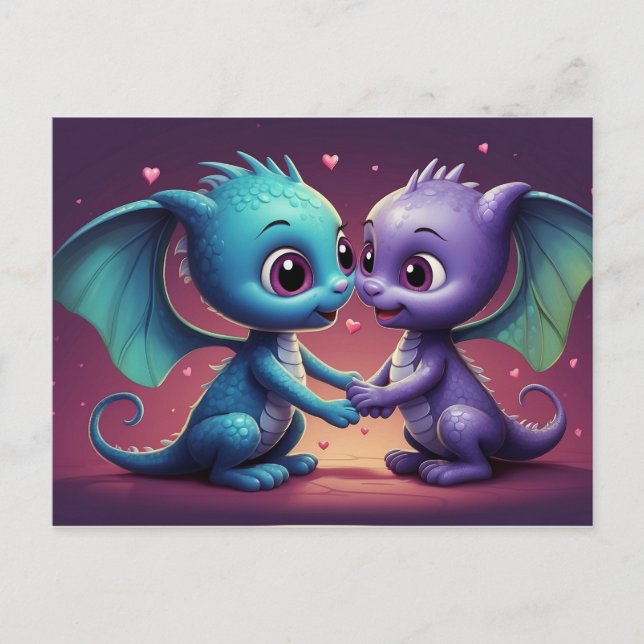 Postal *~* FOTO AP48 Invitar a Dragon Dino Hearts Postcar (Anverso)