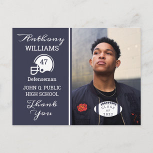 Postal Foto azul de fútbol   Postcarta blanca de graduaci