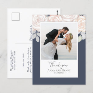 Postal Foto boda Elegante Gracias Azul pizarra