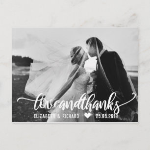 Postal Foto boda Gracias Caligrafía Script