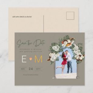Postal Foto Boda Guardar la Fecha Oliva Verde Salvia Flor