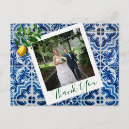 Postal Foto boda Lemon Blue Tile Elegant Gracias