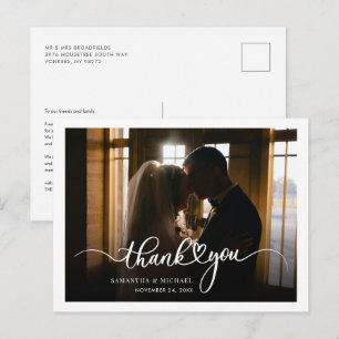 Postal Foto Boda moderna escrita a mano Gracias
