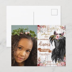 Postal Foto de acuarela caballo cumpleaños vaquera