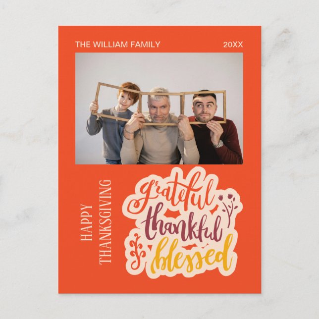 Postal Foto de agradecido agradecida bendecido Naranja Ot (Anverso)