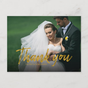 Postal Foto de agradecimiento de boda con lámina de oro e