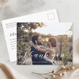 Postal Foto de agradecimiento de boda con letra manuscrit