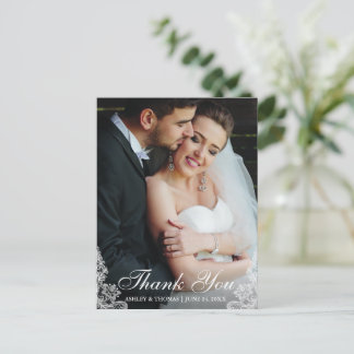 Postal Foto de agradecimiento de boda con recorte de enca