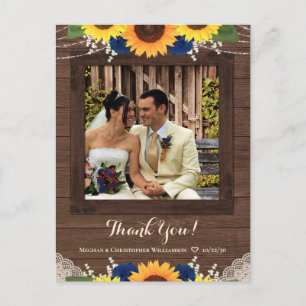 Postal Foto de agradecimiento de boda de girasol naval rú