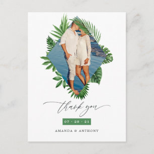 Postal Foto de agradecimiento de boda en playa tropical