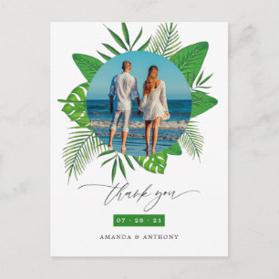 Postal Foto de agradecimiento de boda en playa tropical