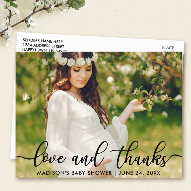 Postal Foto de amor y agradecimiento para baby shower (Customize to change your personalized text size or text style.)