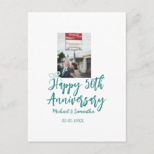 Postal Foto de aniversario 50 feliz arco turquesa nombre 