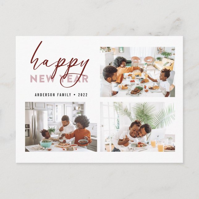 Postal Foto de Año Nuevo Feliz con Caligrafía Elegante pa (Anverso)