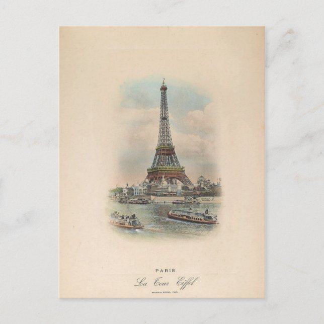 Postal Foto de arte antiguo de la Torre Eiffel de París (Anverso)