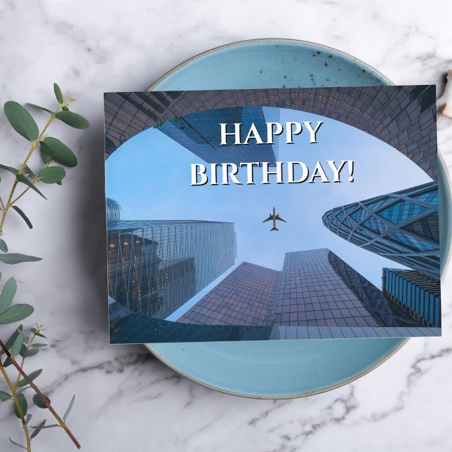 Postal Foto de avión y rascacielos,Cumpleaños de Guay Avi (Subido por el creador)