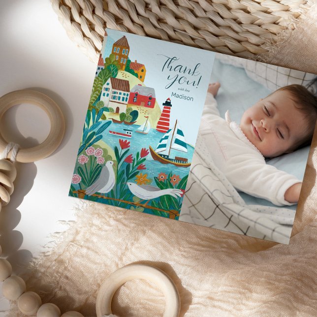 Postal Foto de Baby Shower de Coastal Village (Coastal Village Baby Shower Photo Thank you Postcard)