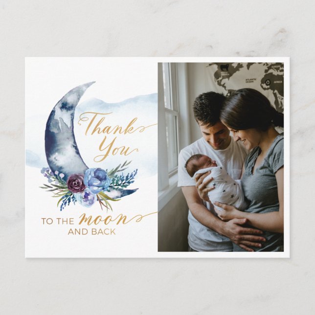 Postal Foto de Baby Shower de Over the Moon Gracias Postc (Anverso)