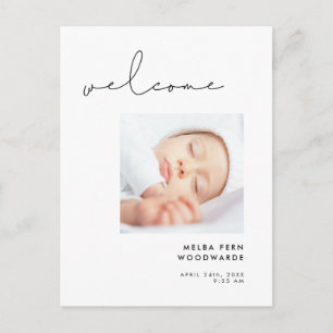 Postal Foto de bienvenida al nuevo bebé con letra manuscr