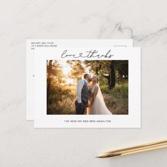 Postal Foto de Boda con guión de amor y agradecimiento (Anverso/Reverso In Situ)