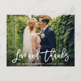 Postal Foto de boda con guión de pincel Amor y agradecimi