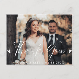 Postal Foto de boda de agradecimiento con guión moderno 