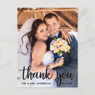 Postal Foto de boda de agradecimiento Escritura moderna n