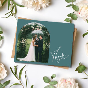 Postal Foto de boda de agradecimiento verde esmeralda