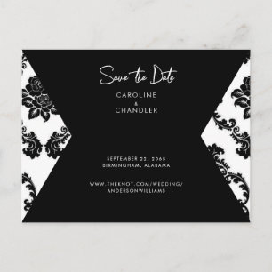 Postal Foto de boda de damasco B/N Save The Date