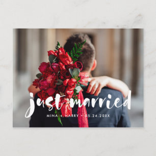 Postal Foto de boda de escritura moderna casada