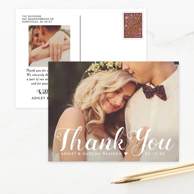 Postal Foto de Boda de guión de escobillada por agradecim (Subido por el creador)
