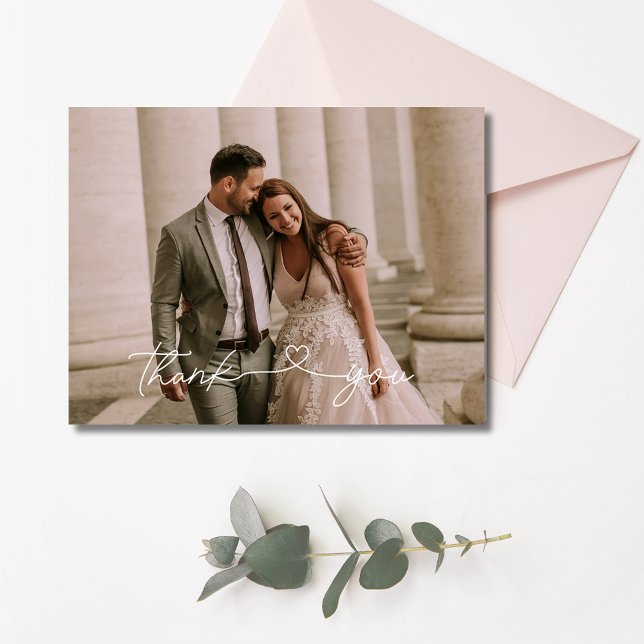 Postal Foto de Boda de guiones Gracias (Script Wedding Photo Thank You Postcard)