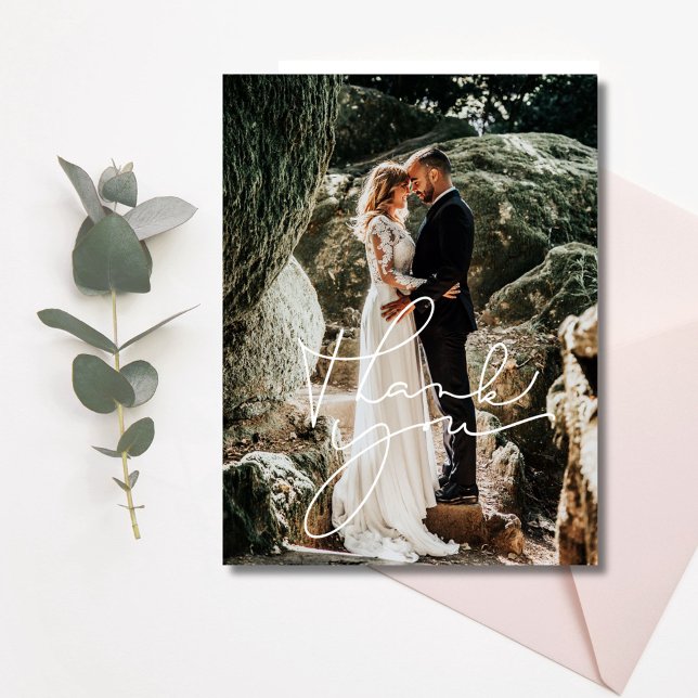 Postal Foto de Boda de guiones Gracias Postcard (Script Wedding Photo Thank You Postcard)