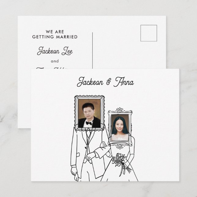 Postal Foto de boda de pareja única (Anverso / Reverso)