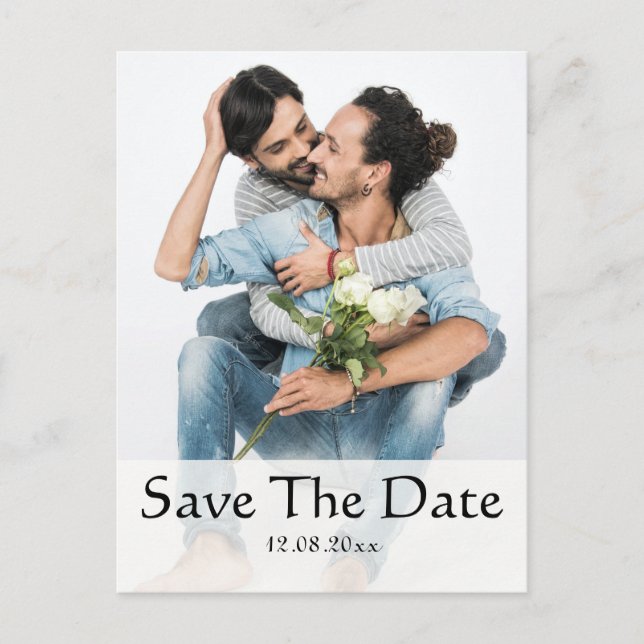 Postal Foto de boda del mismo sexo gay, guarde la fecha (Anverso)