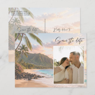 Postal Foto de Boda en la Playa de Hawái Save the Date